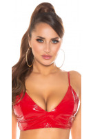 Sexy latex-look crop top/bustier rood
